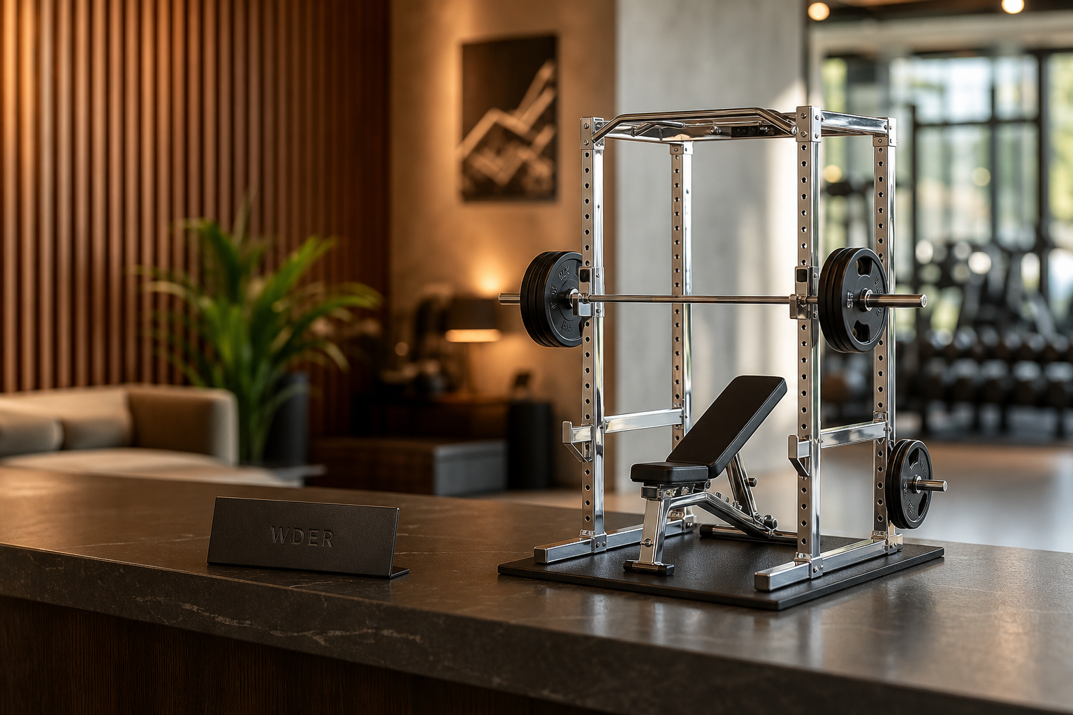 Gym owner desk gift: how to choose a miniature gym model | دليل الشراء المحلي — WDER mini gym model shown in a real display scene with one natural brand mark.