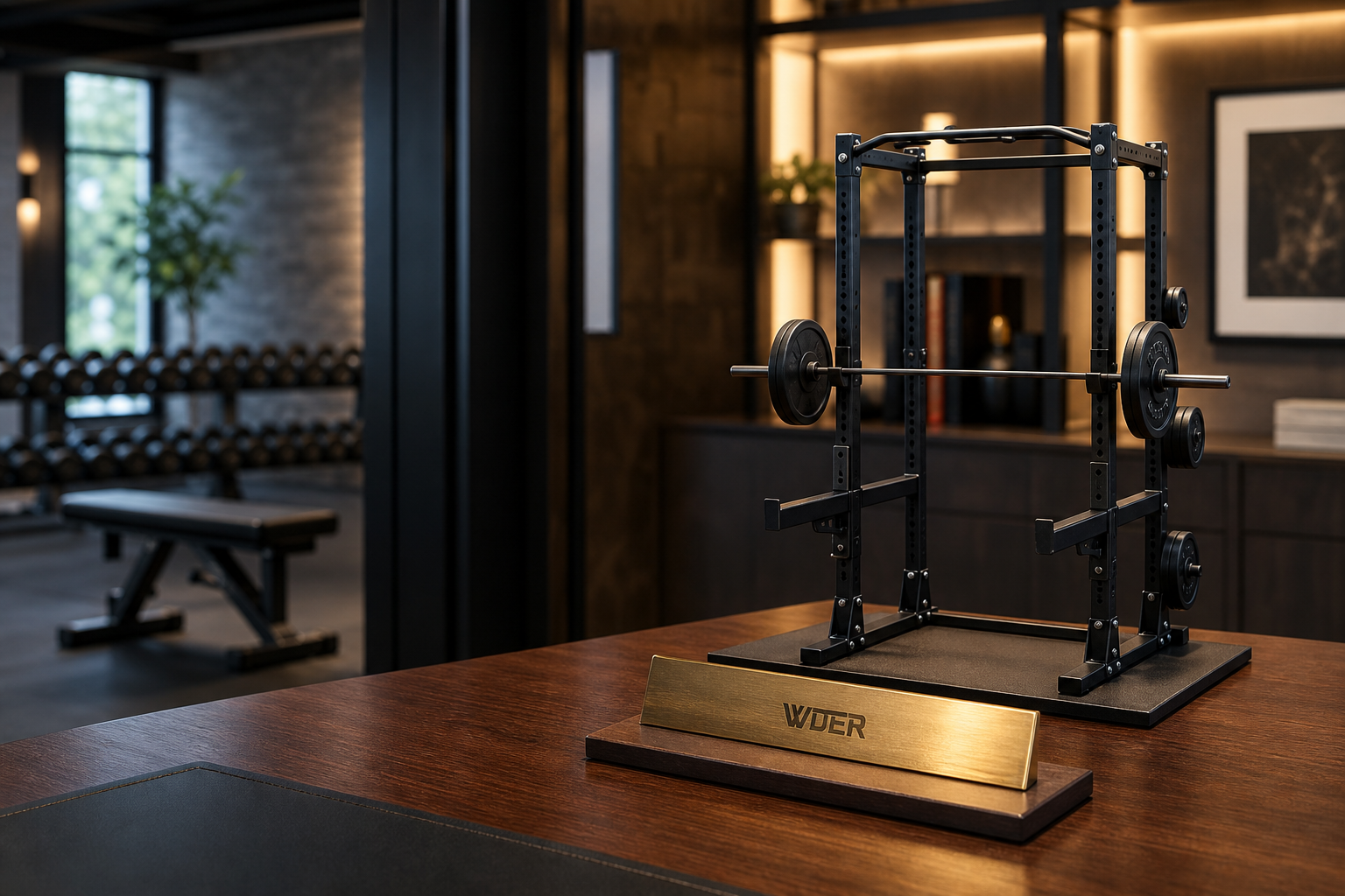 Best Mini Gym Model for a Gym Owner Office — physical WDER mini gym model in a real use scene with one natural brand mark.