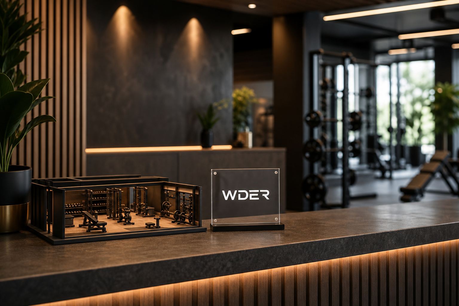 Mini Gym Model Gift for a Personal Trainer — physical WDER mini gym model in a real use scene with one natural brand mark.