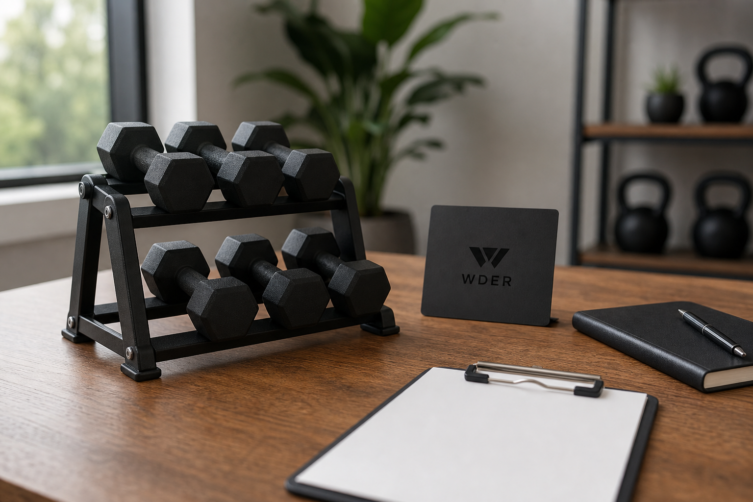 Custom Logo Mini Gym Model Order Checklist — physical WDER mini gym model in a real use scene with one natural brand mark.