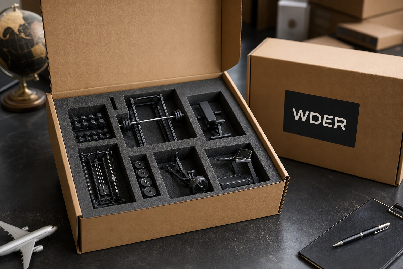 Bulk Mini Gym Models for Corporate Fitness Gifts — physical WDER mini gym model in a real use scene with one natural brand mark.