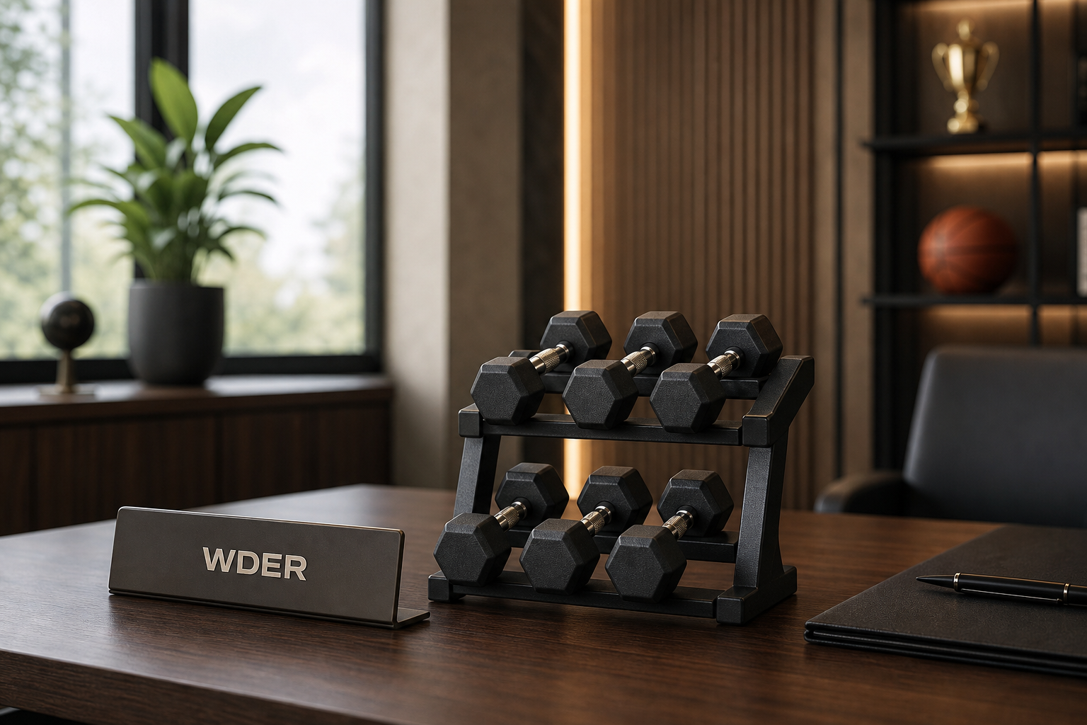 Fitness Retail Miniature Display Plan — WDER mini gym model shown in a real commercial scene with one natural brand mark.