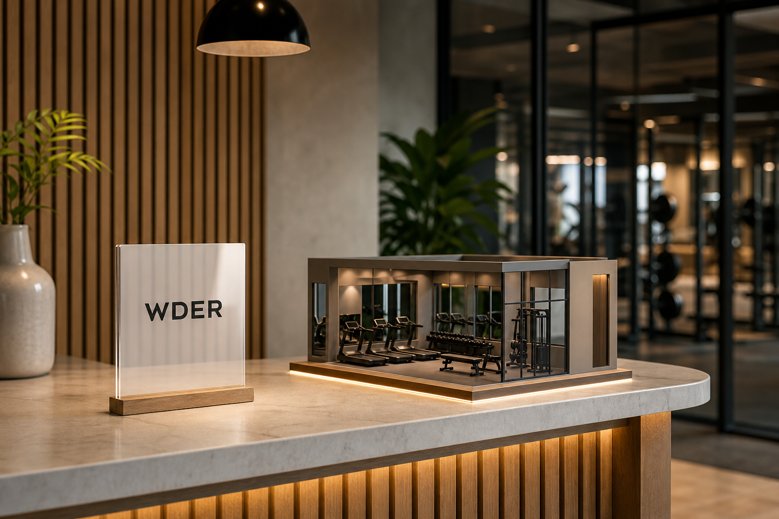 Mini Gym Model Export Packaging Checklist — WDER mini gym model shown in a real commercial scene with one natural brand mark.