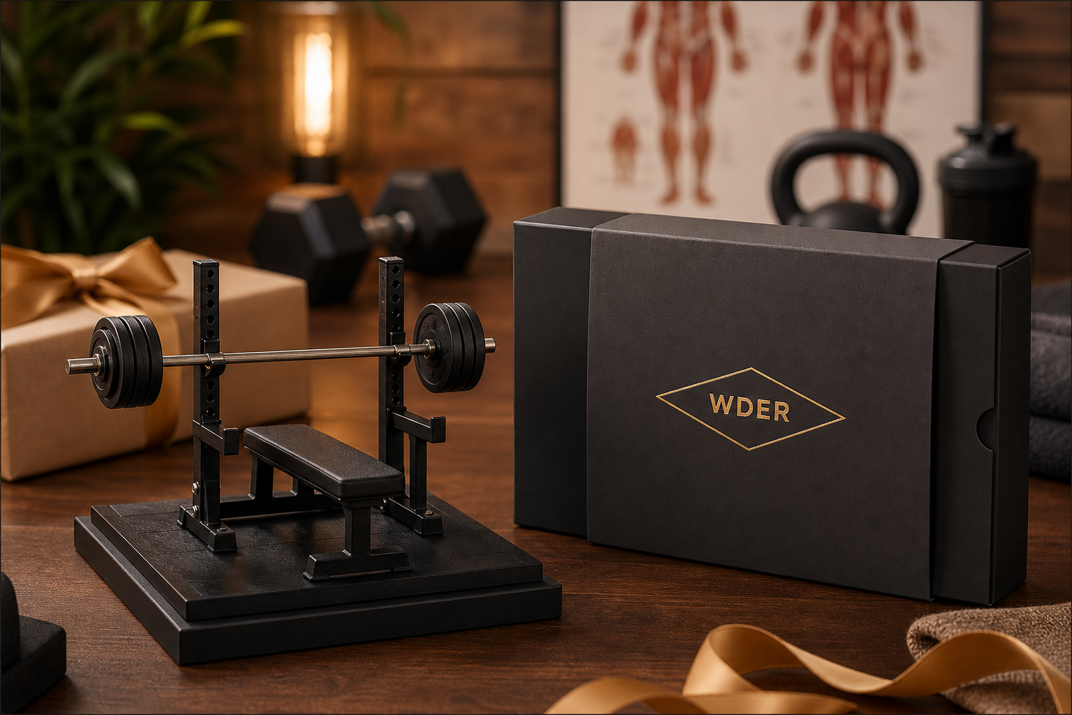 Fitness Exhibition Mini Model Display Planning — WDER physical mini gym model in a realistic display setting with one natural brand mark.