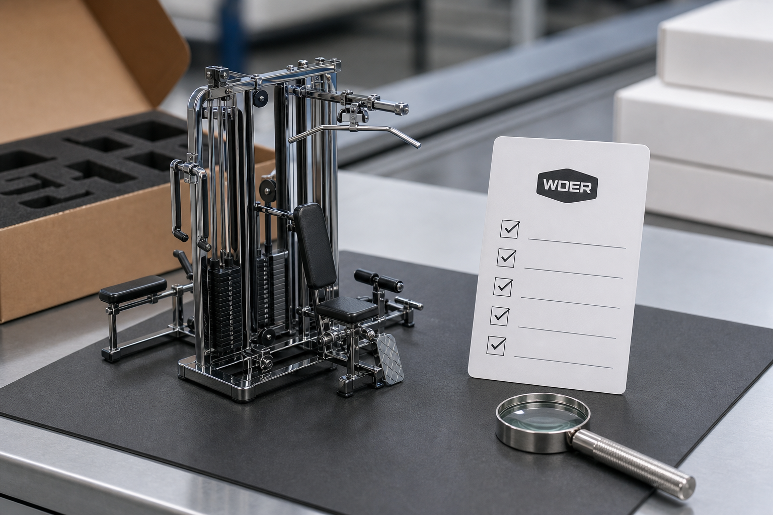 Gym Opening Miniature Gift Checklist — WDER physical mini gym model in a realistic display setting with one natural brand mark.
