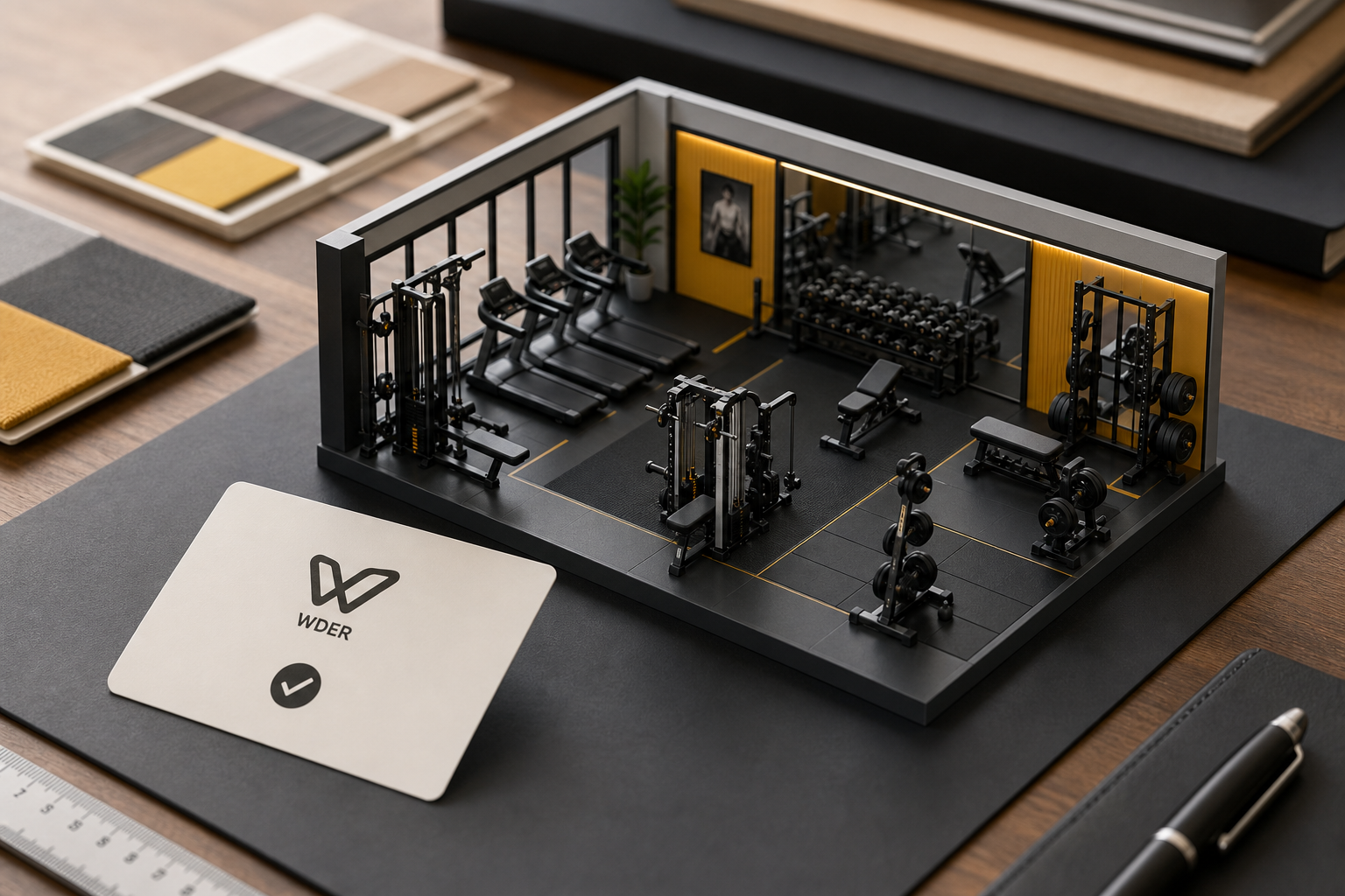 Mini Gym Model Collector Shelf Setup Guide — physical WDER mini gym model in a realistic setting with one natural brand mark.