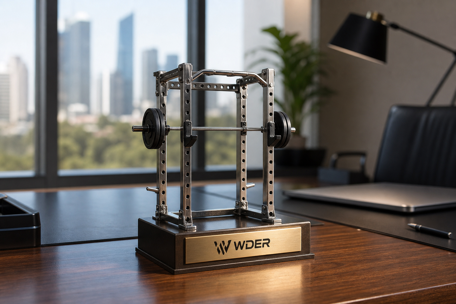 Mini Gym Model Staff Recognition Award Guide — physical WDER mini gym model with one natural brand mark in a realistic scene.