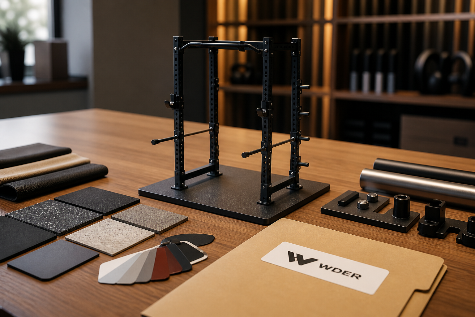 Trainer Anniversary Miniature Gift Planning — physical WDER mini gym model with one natural brand mark in a realistic scene.