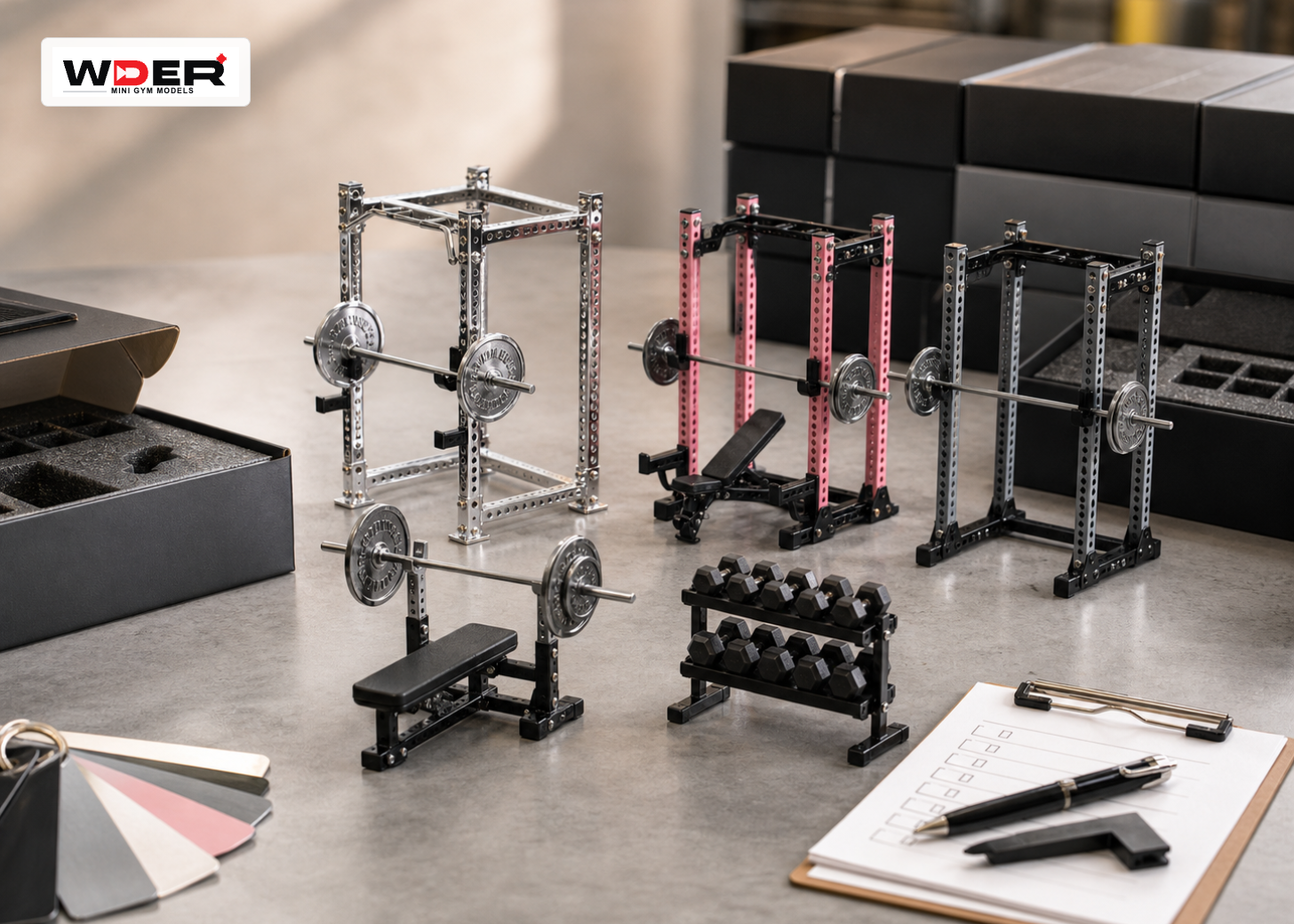 اختيار لون Mini Rack حسب هوية النادي - WDER mini gym model ألوان visual with one natural display-card logo