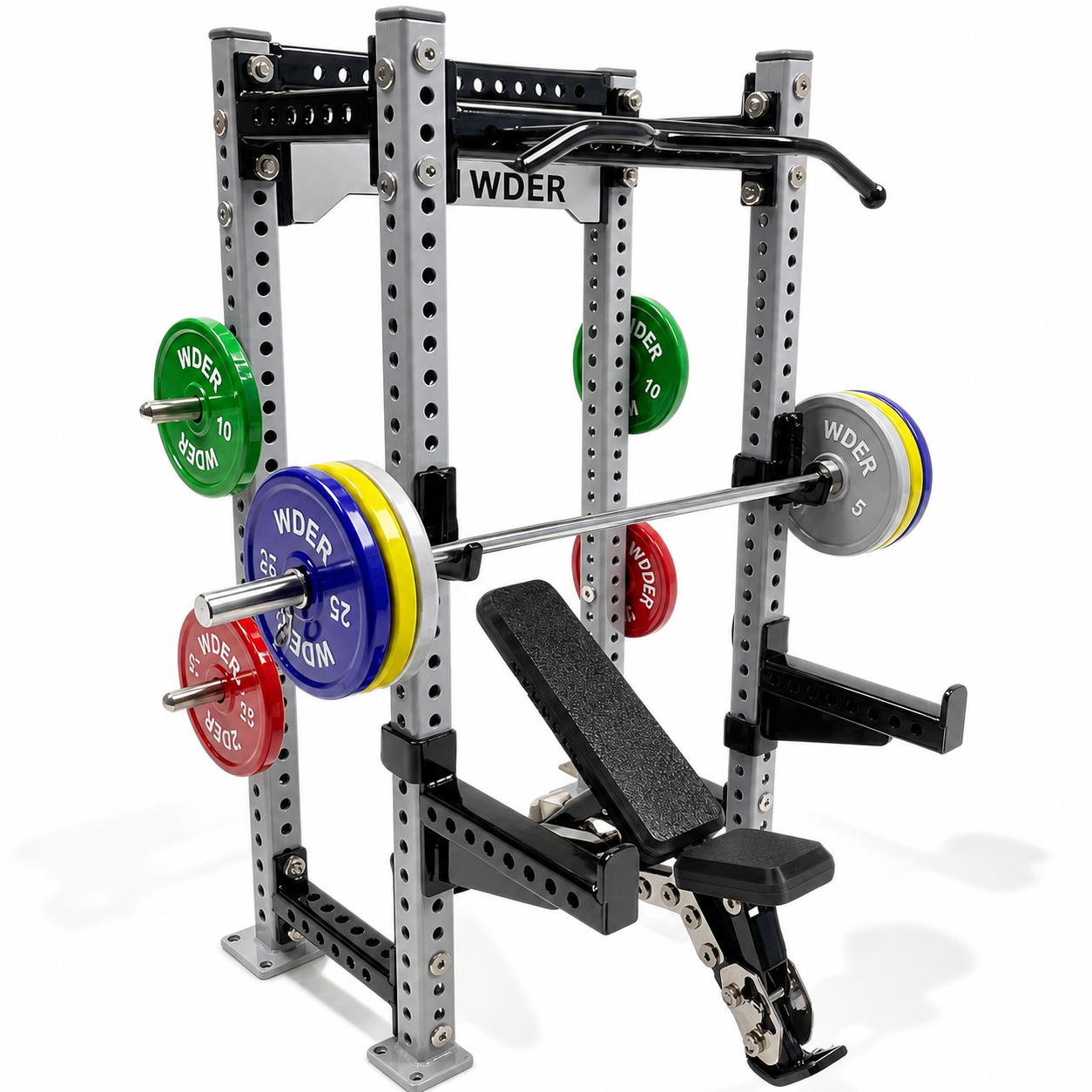 نموذج WDER Mini Squat Rack رمادي مع مقعد وبار وأقراص ولمسة محايدة
