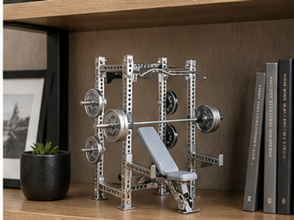 Chrome mini power rack model used as premium shelf decor.