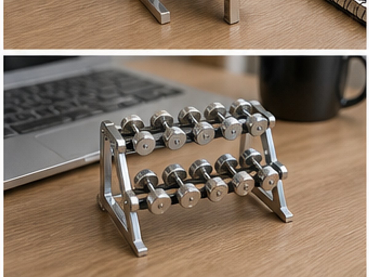 Mini dumbbell rack set placed beside office equipment.